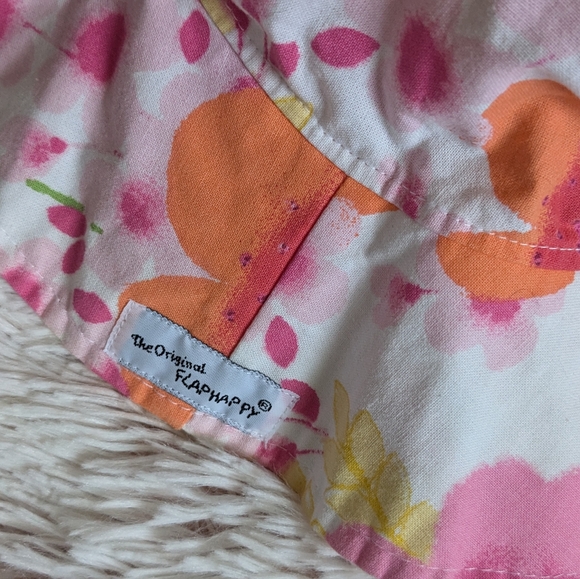 Flap Happy  6-12m UPF 50 Floppy Hat White Pink Orange Florals Tie Strings Medium - Picture 3 of 6